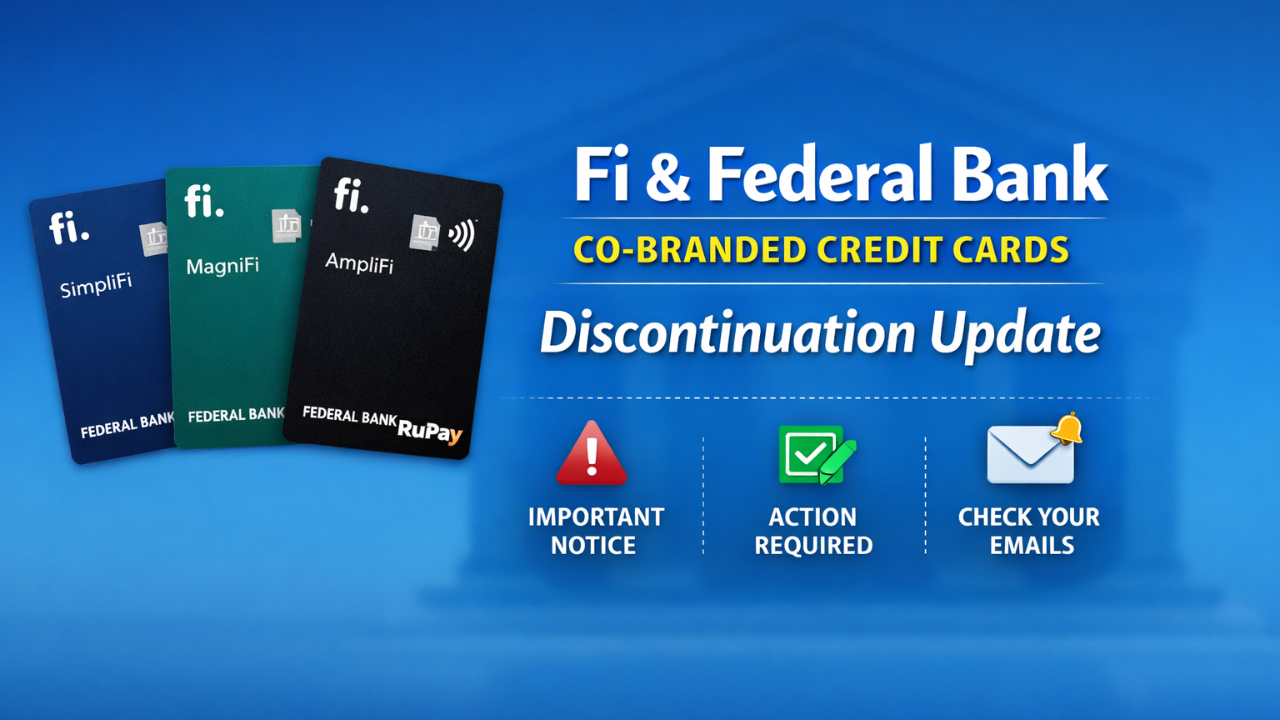 Federal Bank announced discontinuation of all Fi-Federal Co Branded Credit Cards w.e.f. 20th March.