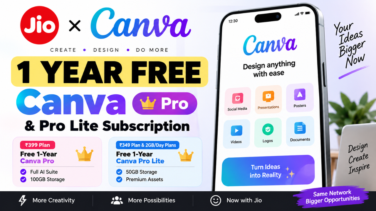 Jio Canva Offer: Get 1 Year Free Canva Pro & Pro Lite Subscription