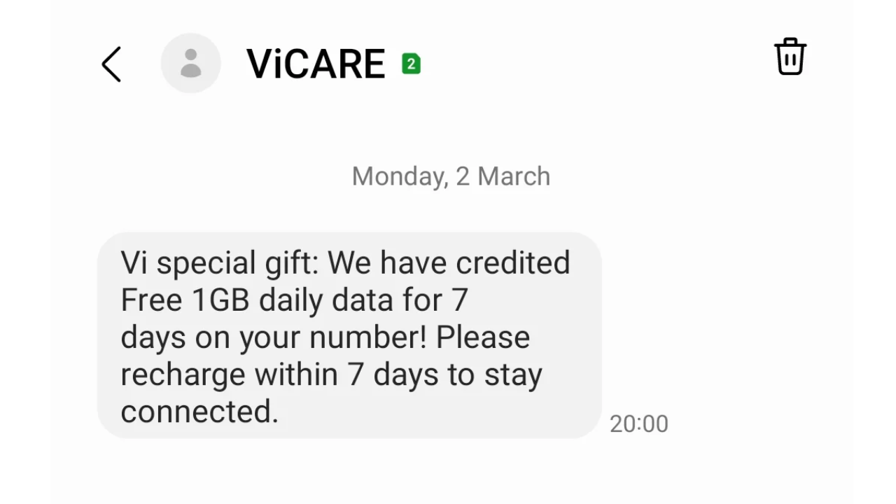Vi Free Data Offer 2026: How to Get 1GB Daily Data for 7 Days